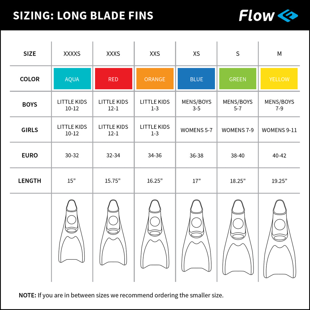 Long Blade Swim Fins - Size XXS